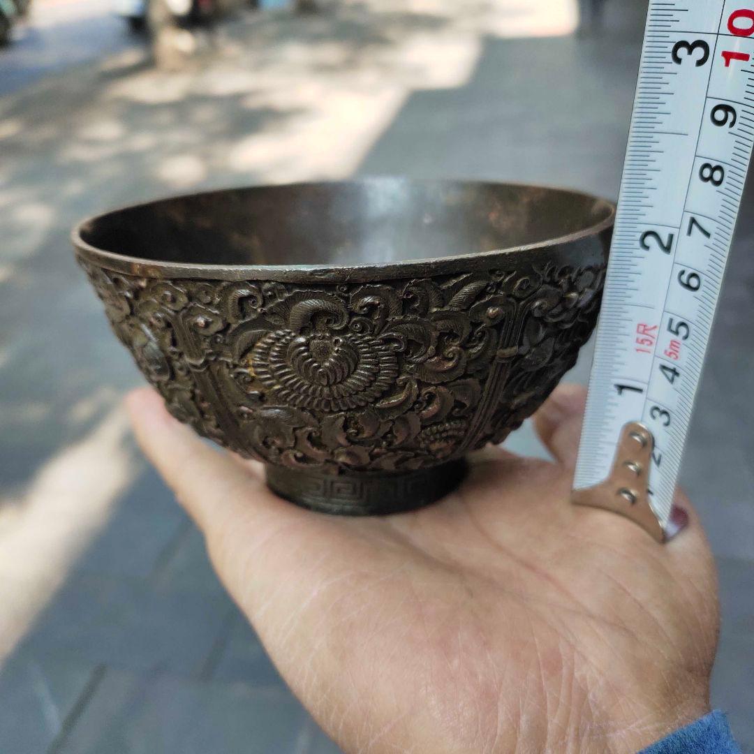 銅細工 花開纏枝銅碗 茶道 置物 装飾品 工芸品 美術品