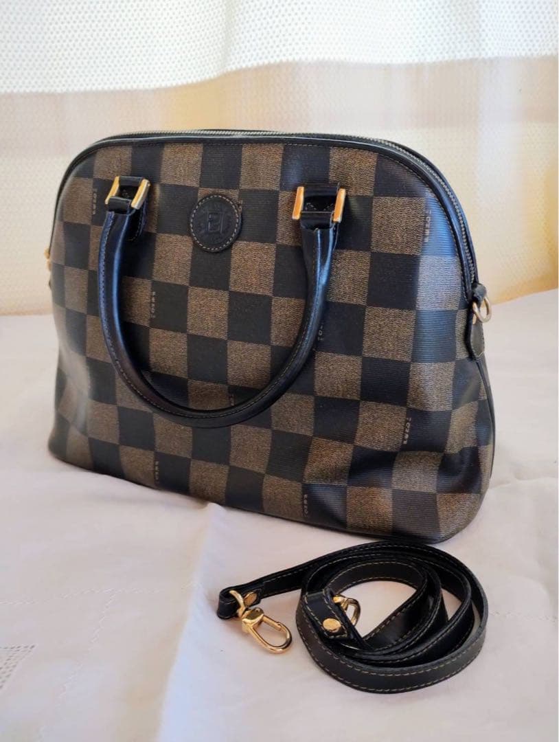 ビンテージ オールド フェンディ ペカン柄ブロックチェック 2wayトートバッグ