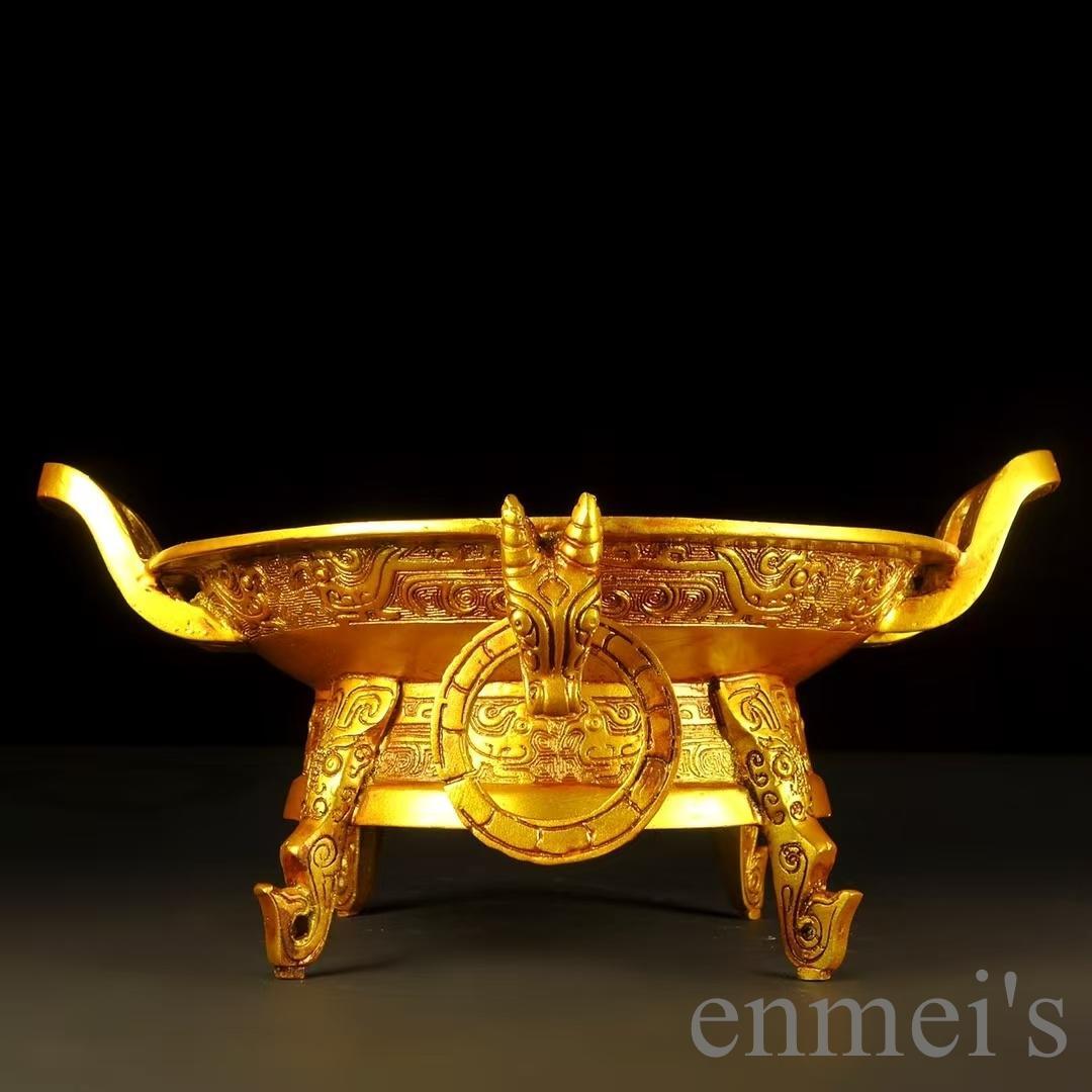 中国古美術 古銅 描金 聚宝鼎 鼎型香炉 祭祀 風水置物 金属工芸 細密細工