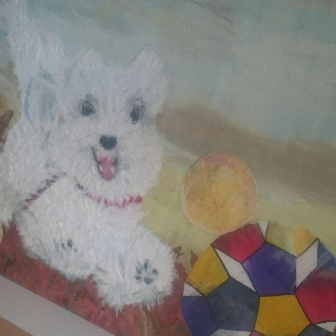 ハンドメイドちぎり絵 それゆけ 犬  和紙