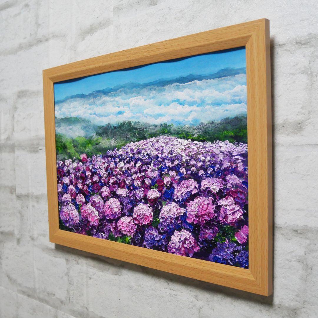 油絵 油彩 油彩画 絵 絵画【天空のピンクと紫の紫陽花】