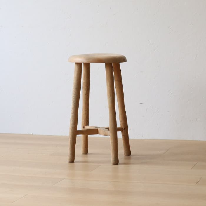Aアンティーク 木製 無塗装 無垢材 丸スツール 古家具 ブナ タモ