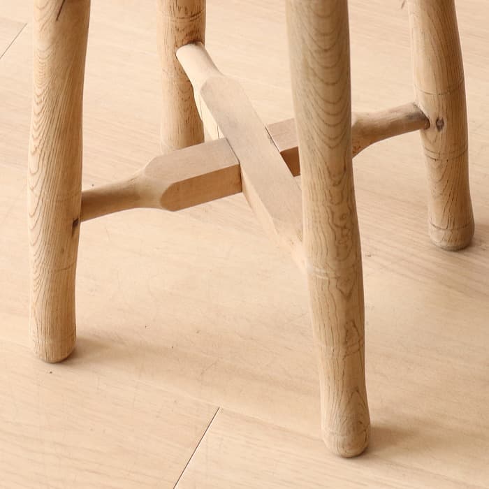 Aアンティーク 木製 無塗装 無垢材 丸スツール 古家具 ブナ タモ