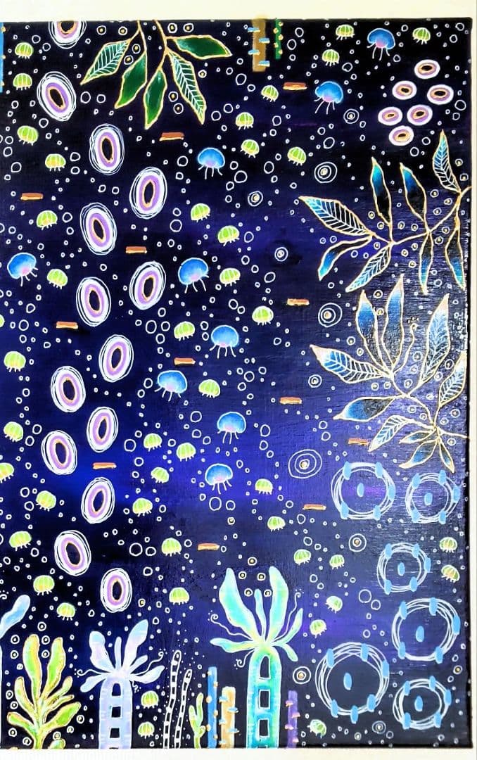 アート作品 アクリル画 命溢れる深海の生き物たちC 大きめキャンバス