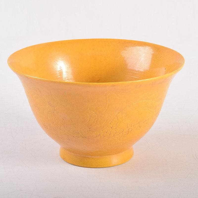 中国　大清光緒年製　黄釉　龍雲文鉢　C　7948