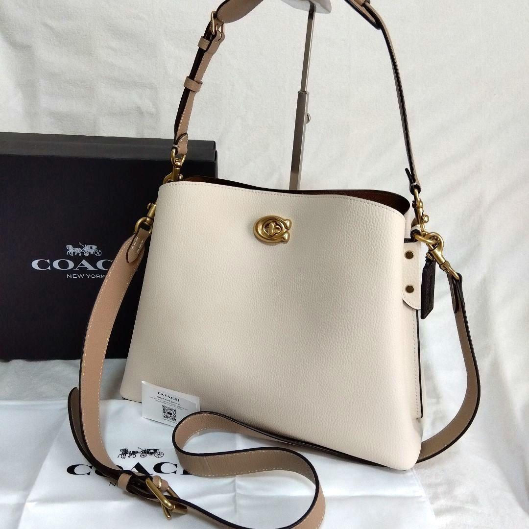COACH ウィロウ トート ショルダーバッグ ターンロック ホワイト レザー