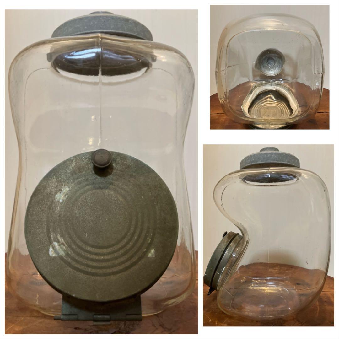 存在感抜群！アルミ開閉蓋付きの煙草陳列用ガラス瓶◇たばこ瓶◇昭和レトロ◇古道具