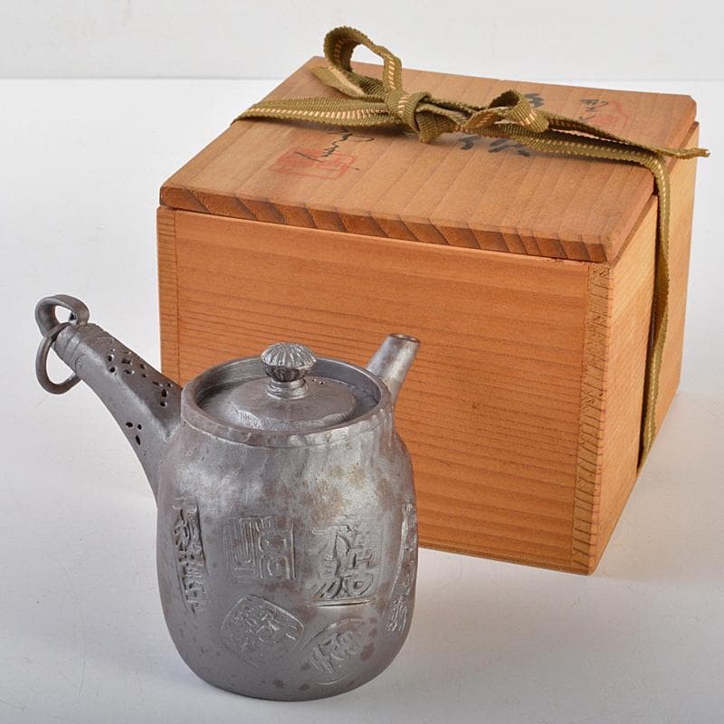 煎茶道具　萬古焼　白雲造　型萬古　遊環　横手急須　共箱　M　R7099