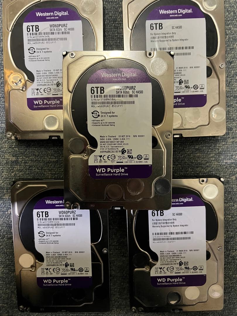 WD Purple 6内蔵型5台セット合計24TBハードディスクドライ