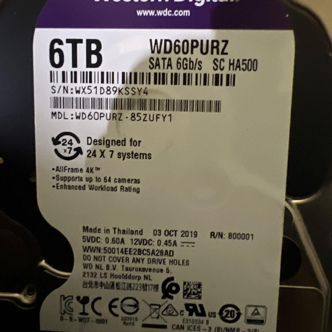 WD Purple 6内蔵型5台セット合計24TBハードディスクドライ