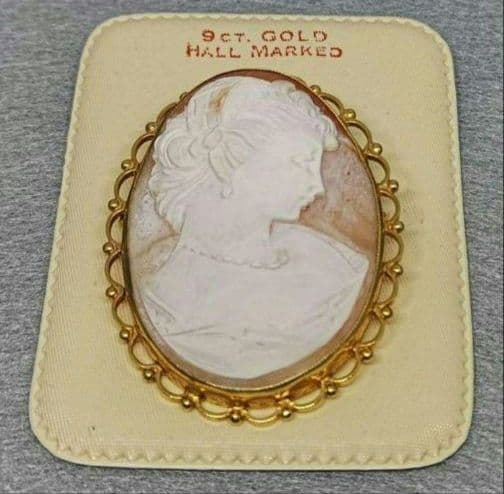 9CT　GOLD HALL MARKED　カメオ　2WAY　ブローチ　ペンダント