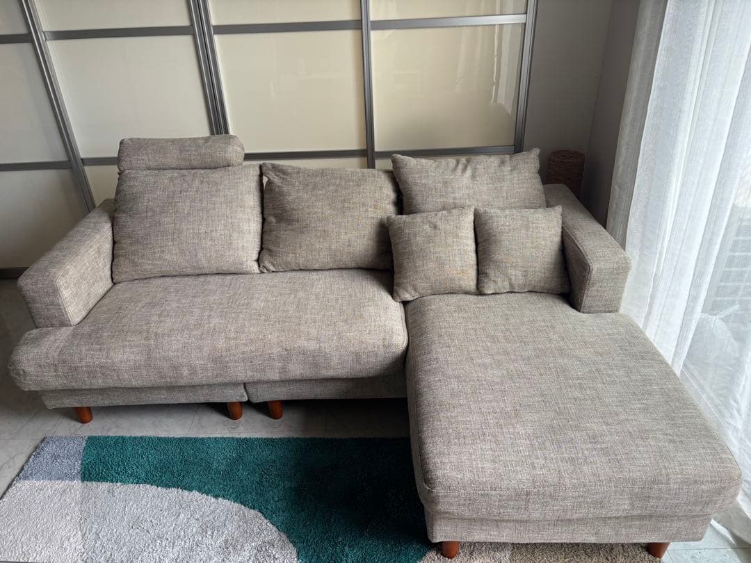 Ocean【ソファ本体】LOWYA ベージュL字型ソファ5クッション付き