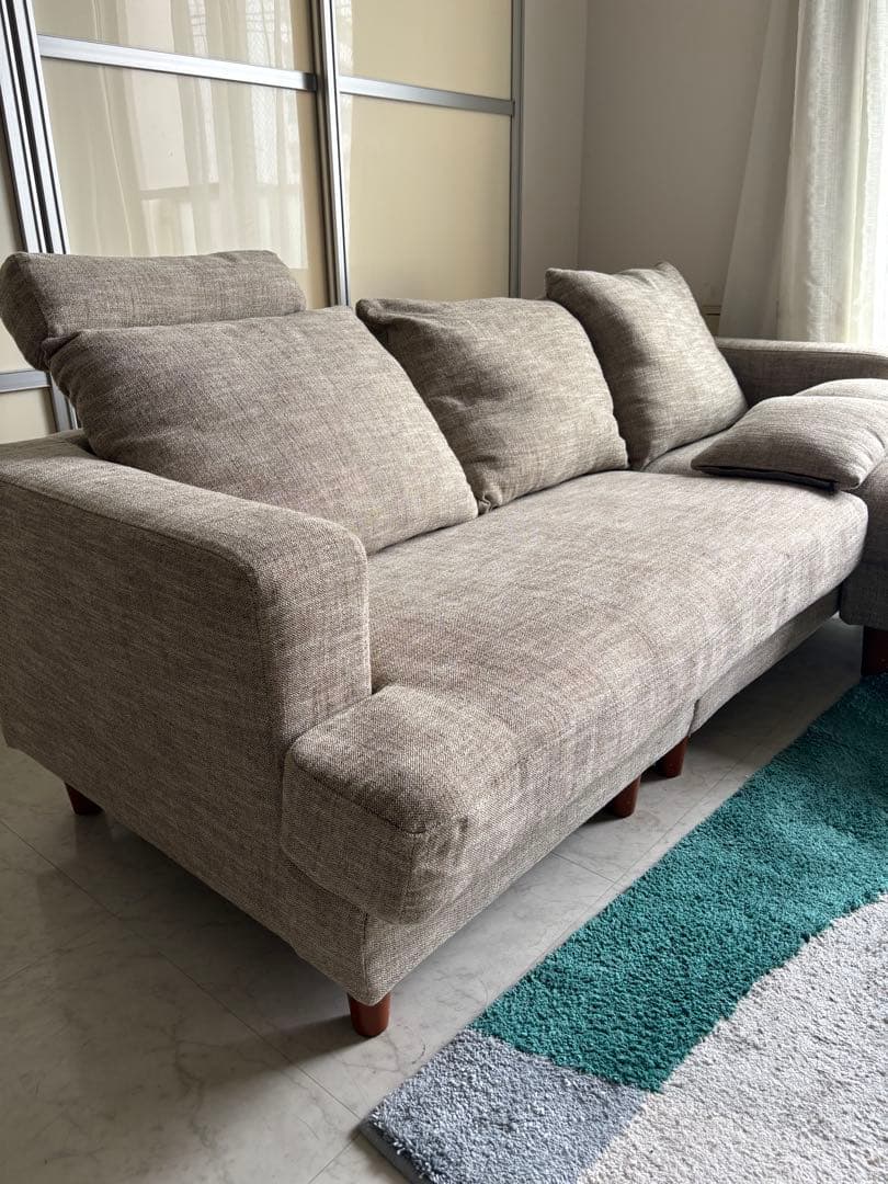 Ocean【ソファ本体】LOWYA ベージュL字型ソファ5クッション付き