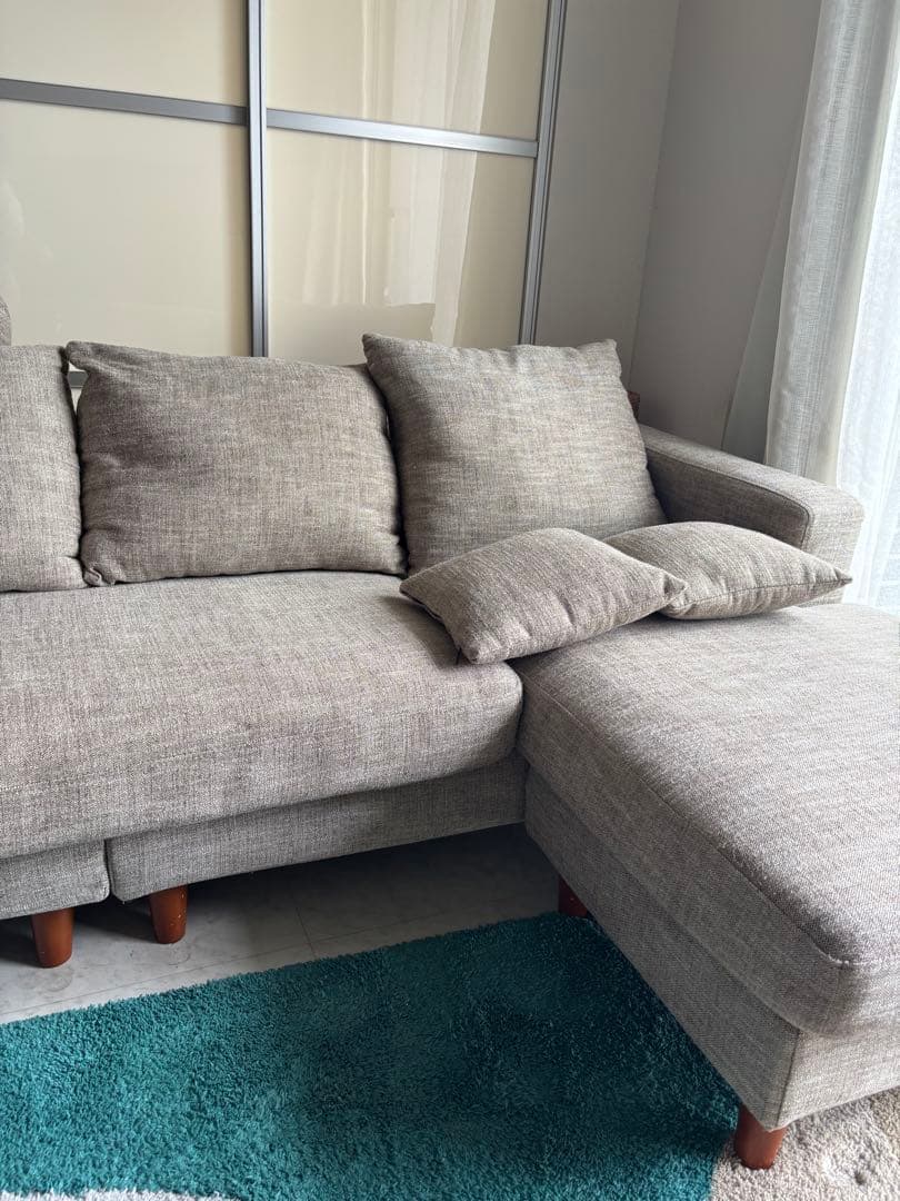 Ocean【ソファ本体】LOWYA ベージュL字型ソファ5クッション付き