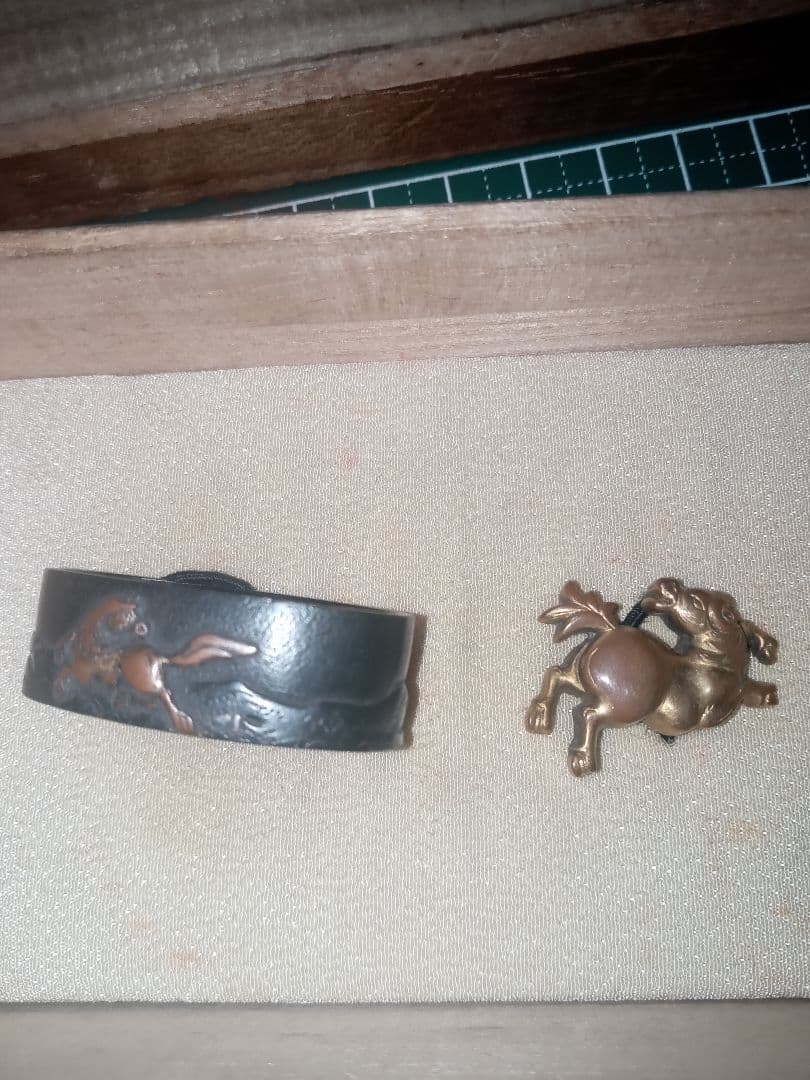 日本刀　緑金　目貫セット　軍刀