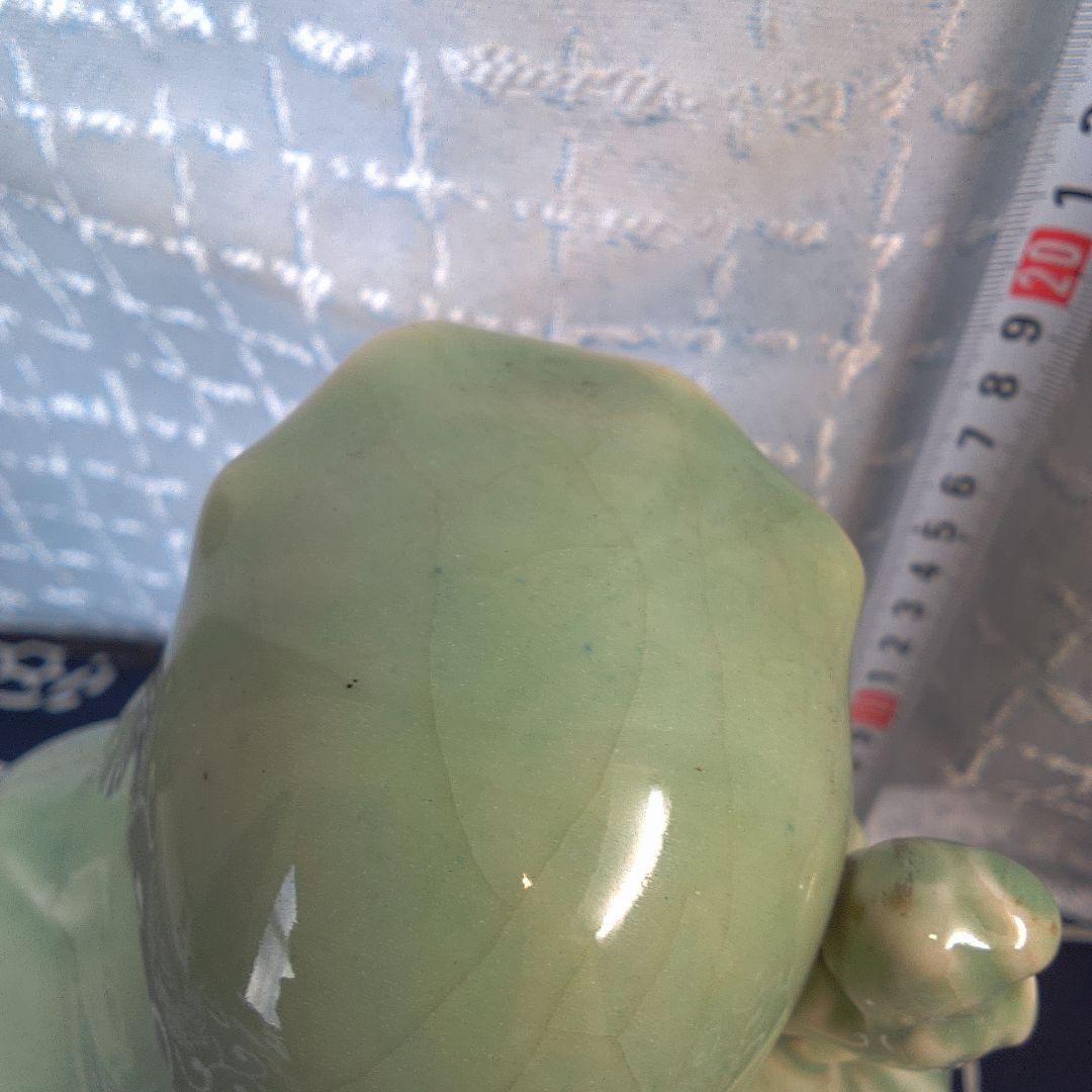 骨董４ 緑色の陶器製老賢者像 約20cm