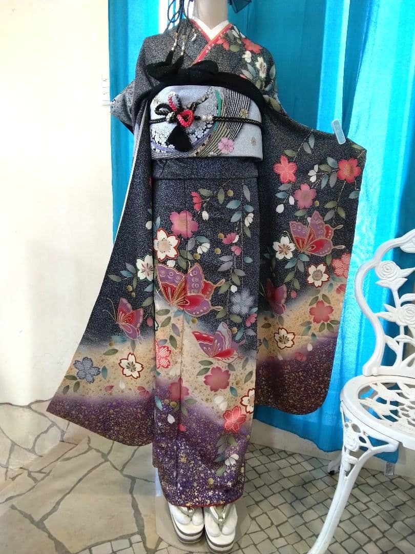 振袖フルセット、正絹、成人式、重ね襟、帯揚げ帯締め、西陣袋帯、長襦袢美品