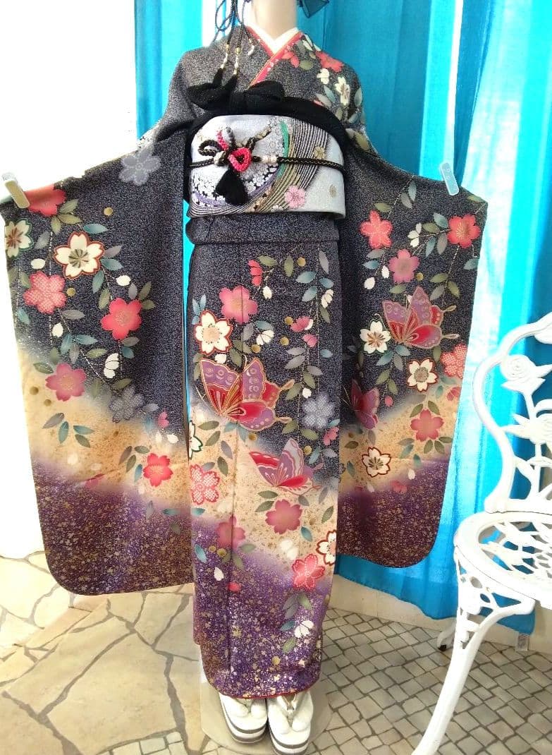 振袖フルセット、正絹、成人式、重ね襟、帯揚げ帯締め、西陣袋帯、長襦袢美品