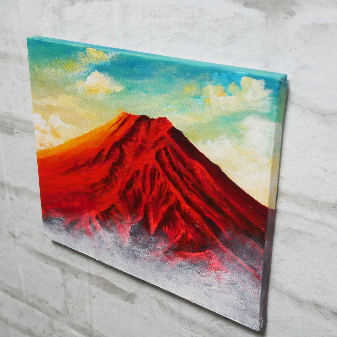 油絵 油彩 油彩画 絵 絵画 【朝焼けの紅富士】