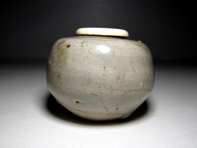 時代 宋胡録茶入 「長雨」 挽家 表千家十二代 惺斎花押　　　　m145