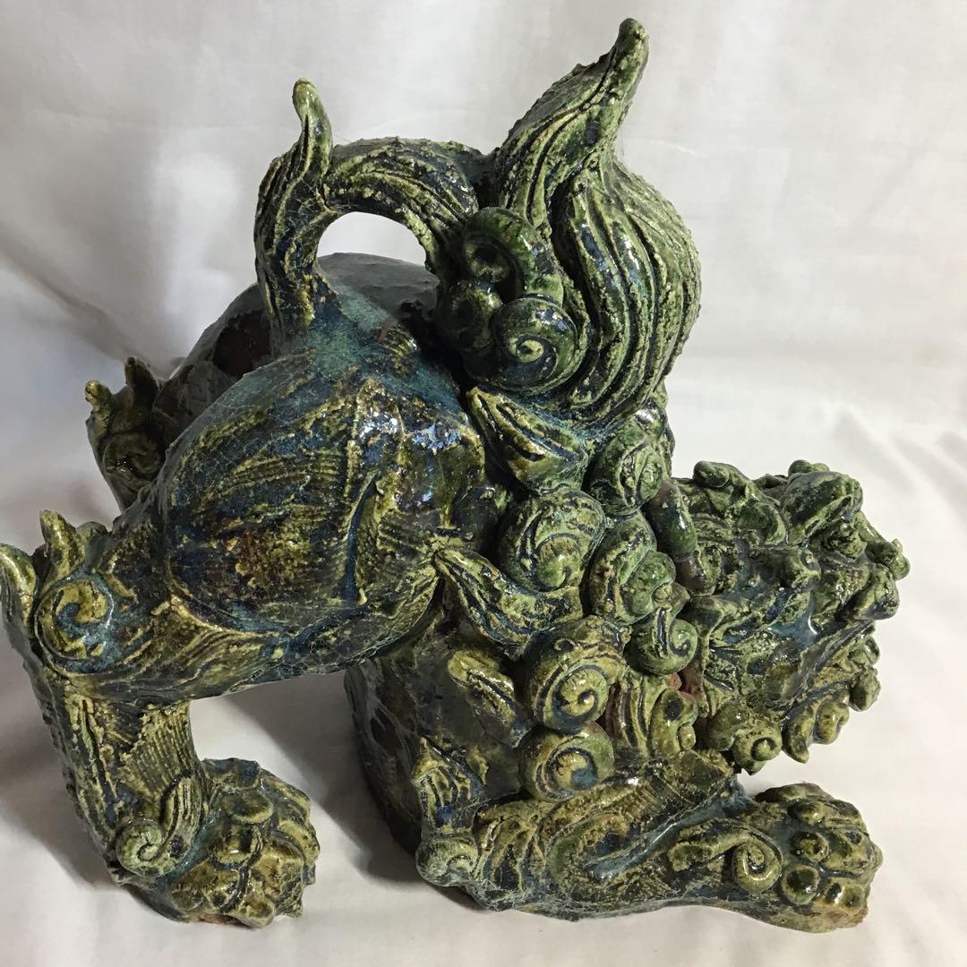 瀬戸織部釉　赤津　前川 電光作 唐獅子　　木製箱付き