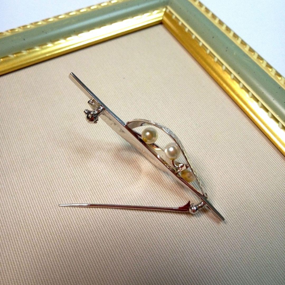 MIKIMOTO シルバー リーフ型 ヴィンテージブローチ