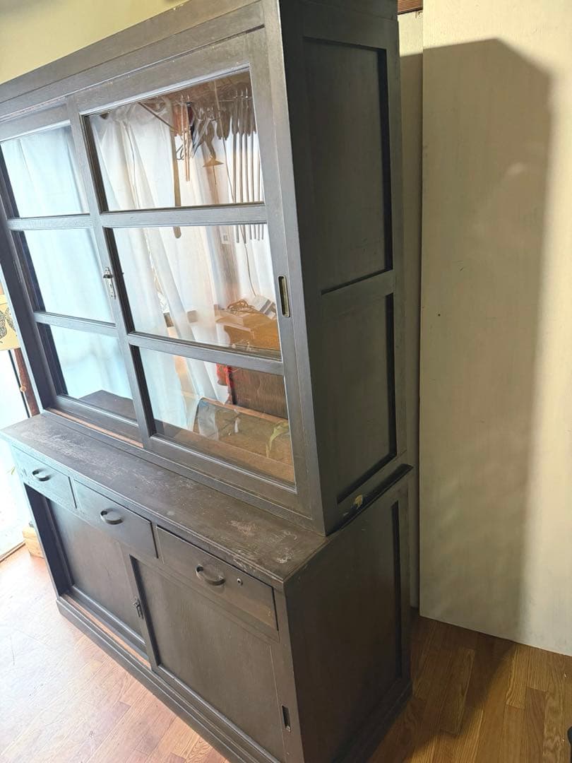 古家具 ガラス引戸 水屋箪笥