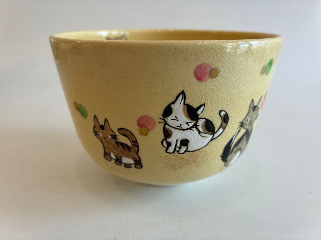 猫の絵　抹茶 茶碗 茶道具