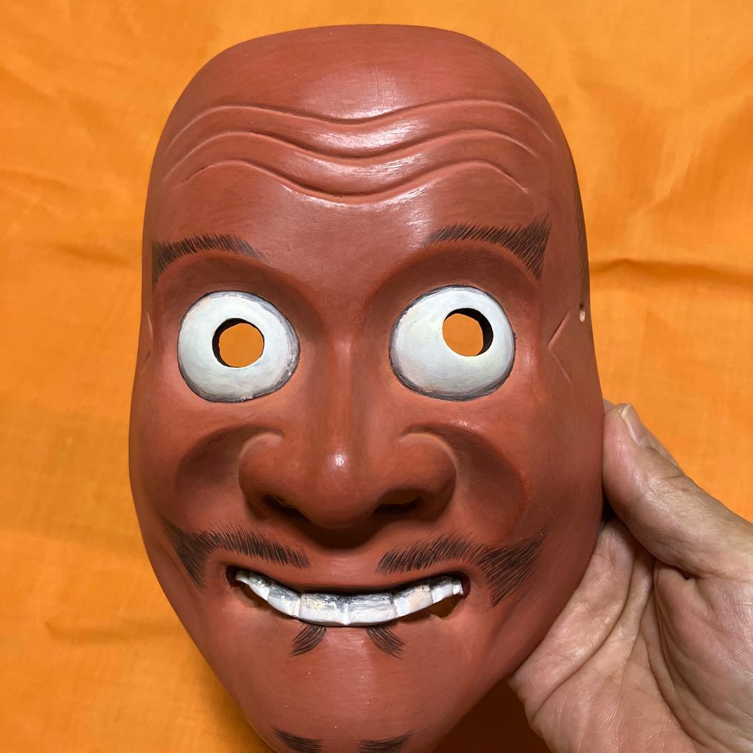 美品　能面　とびで　木彫り　手彫り