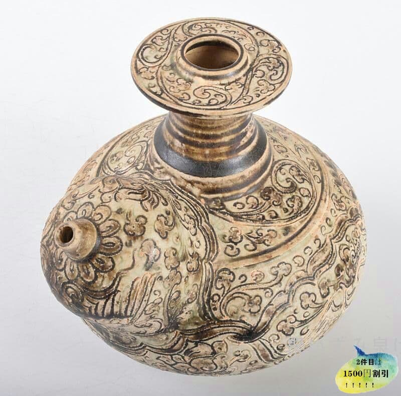 東南アジア　タイ古陶磁　鉄絵　鳳凰神獣文　乳瓶　ケンディ　M　R34726n