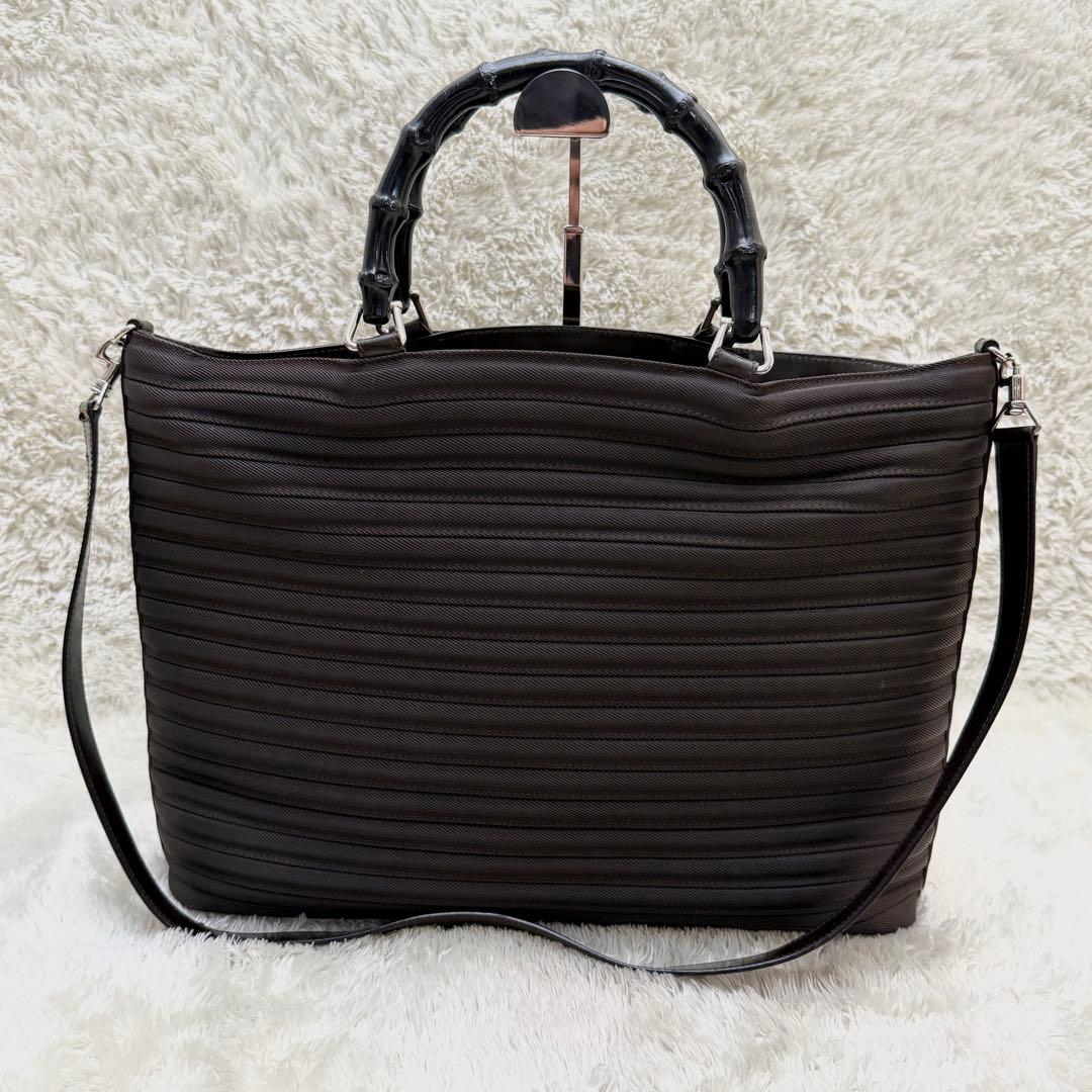 グッチ バンブー2way ショルダーバッグ ナイロン ダークブラウン A4可能