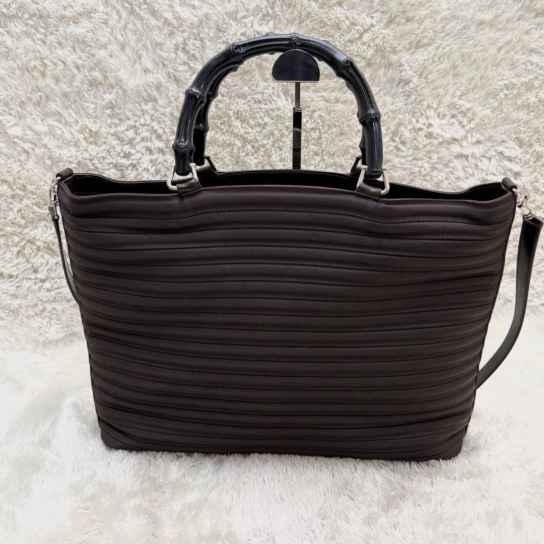 グッチ バンブー2way ショルダーバッグ ナイロン ダークブラウン A4可能