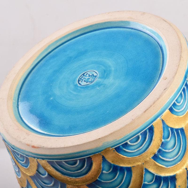 茶道具　京焼　平安昭阿弥造　浅葱　末広形　水指　共箱　C　8415A