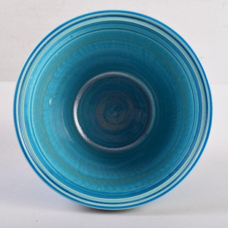 茶道具　京焼　平安昭阿弥造　浅葱　末広形　水指　共箱　C　8415A