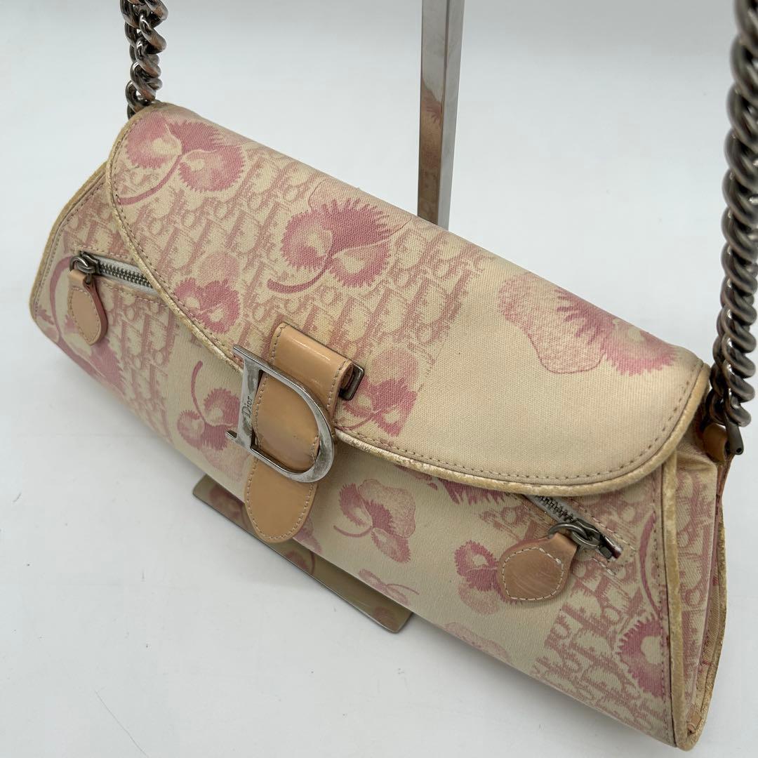 【稀少】クリスチャンディオール フローラ ショルダーバッグ キャンバス ピンク
