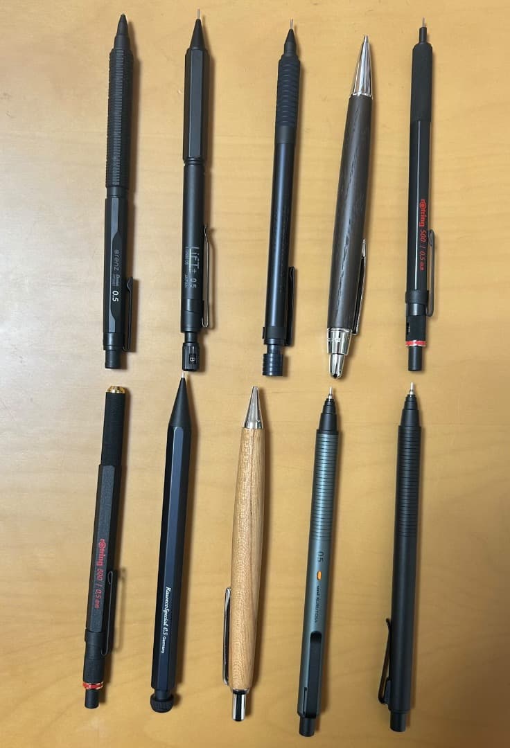 シャーペン10本カヴェコ、ロットリング800等