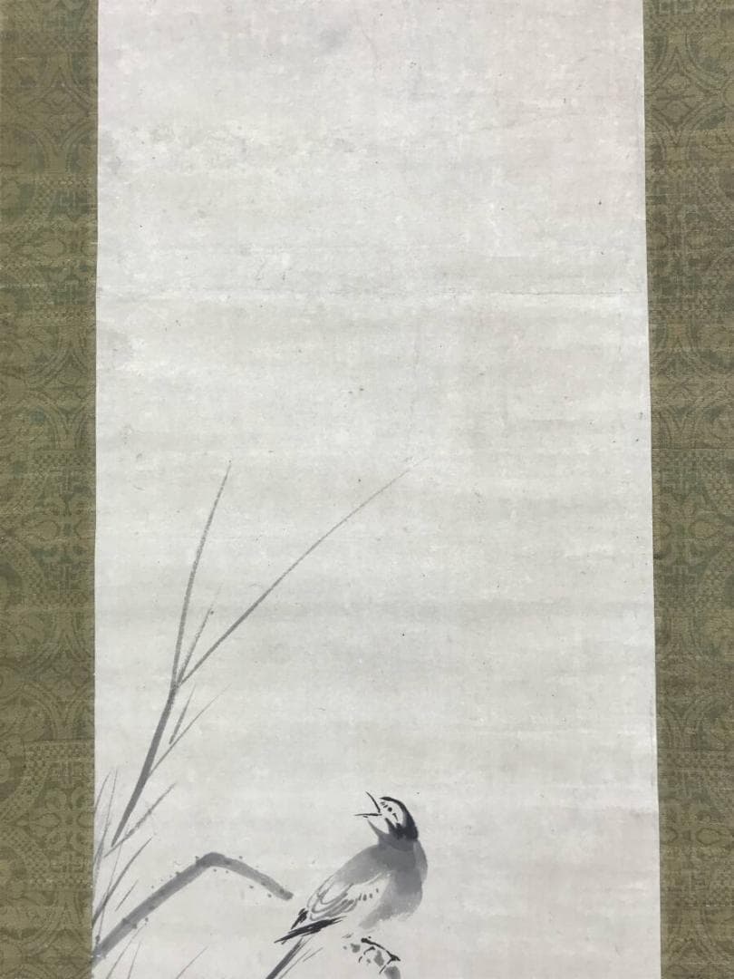 模写/長谷川等伯/蓮に小禽図/ハスにセキレイ図/花鳥図/掛軸☆宝船☆AH-802