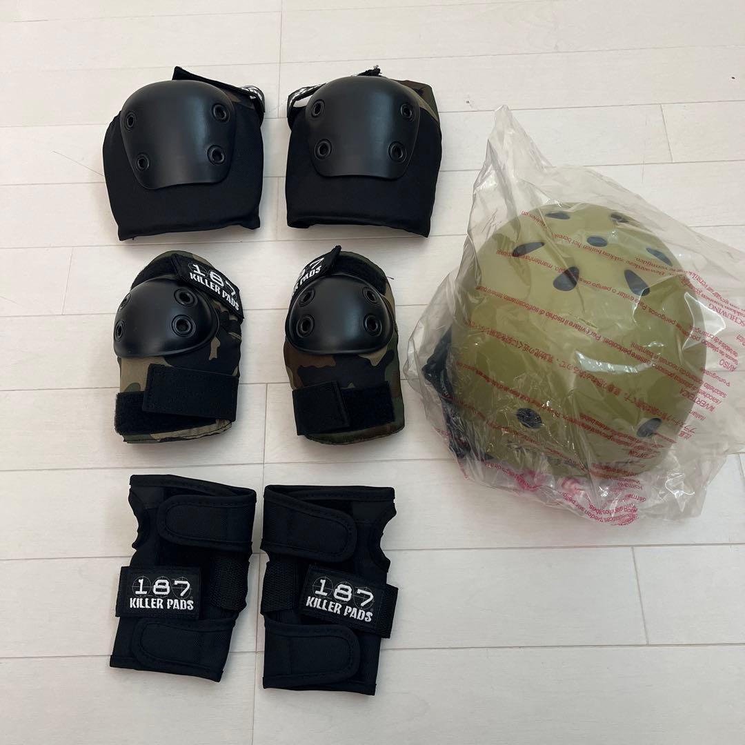 【新品未使用】スケボー　スケートボード キッズヘルメット&肘・膝・手ガードセット