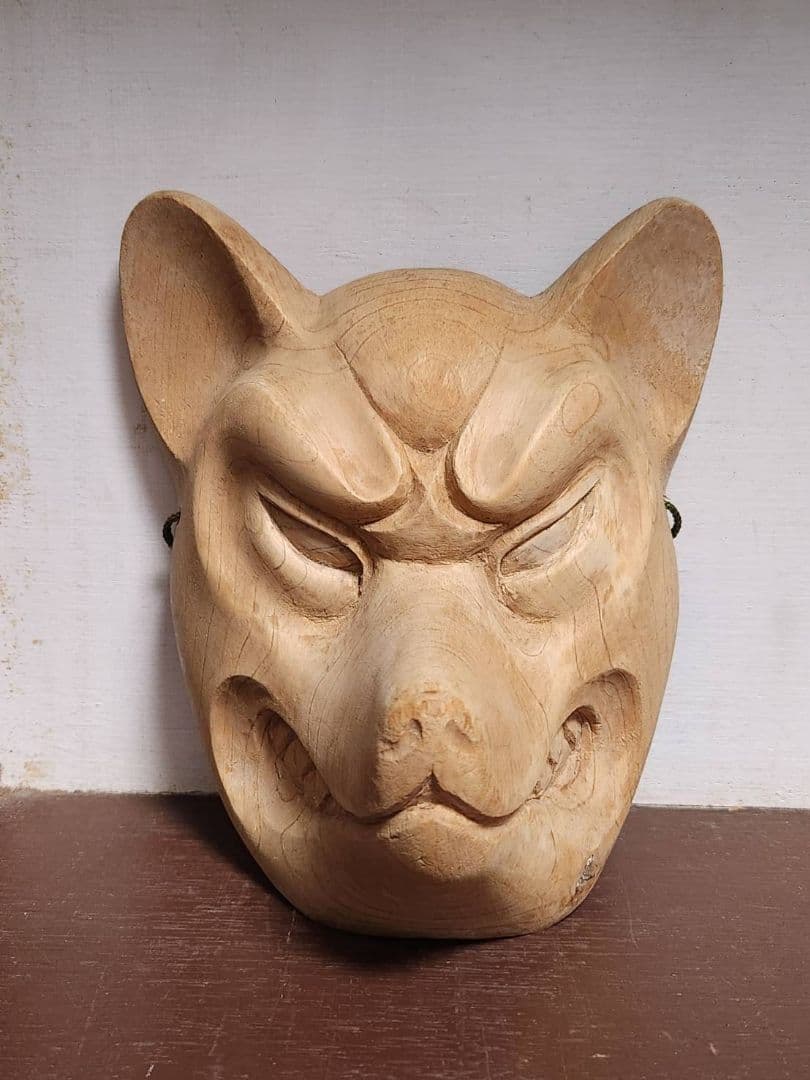 狐面 木彫 彫刻 祭り お面 仮面 伝統芸能 飾り面 工芸