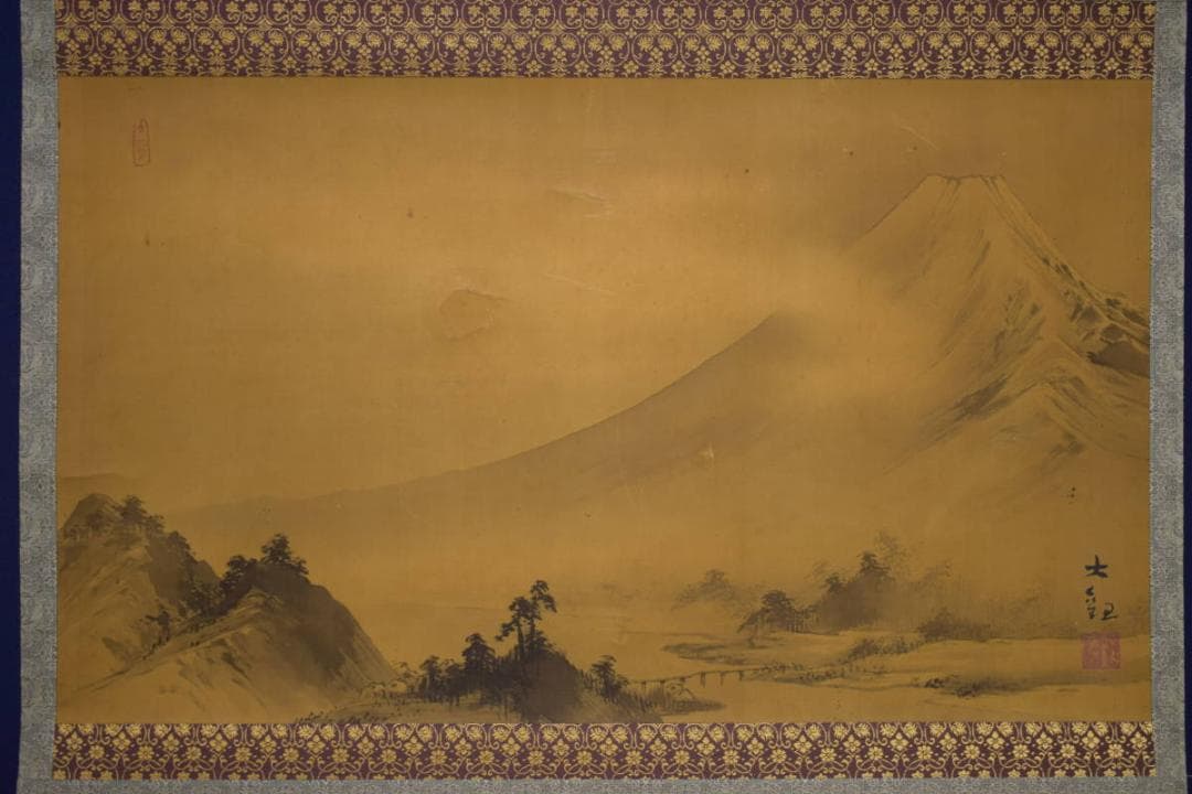 模写/横山大観/富士山之図/富士山水図/横物/大幅/布袋屋掛軸HI-658