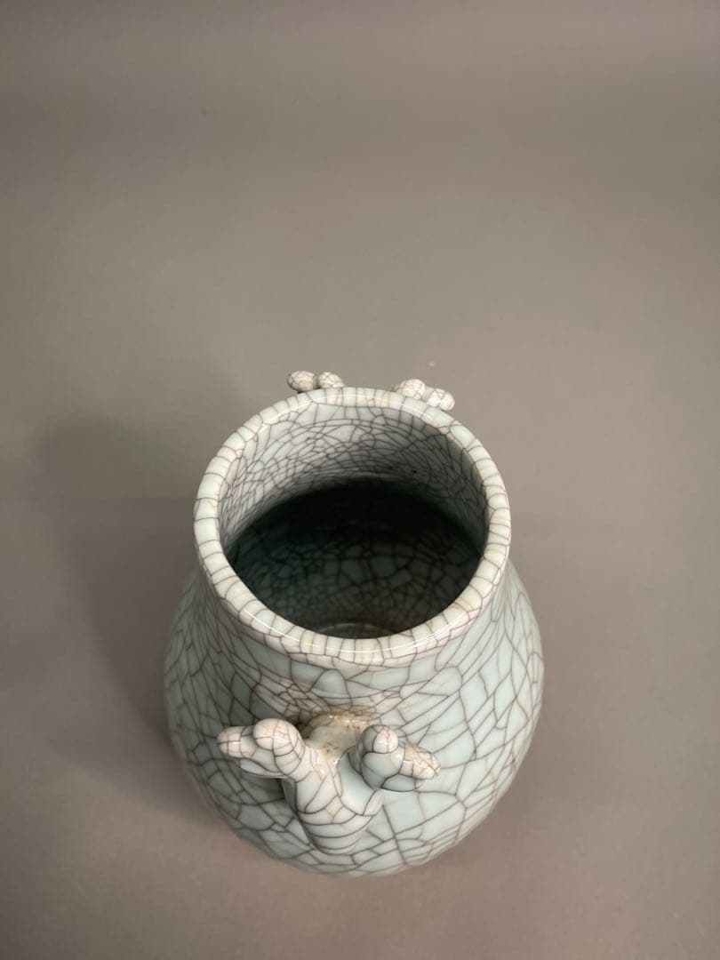 有款 青磁冰裂紋鹿耳瓶
