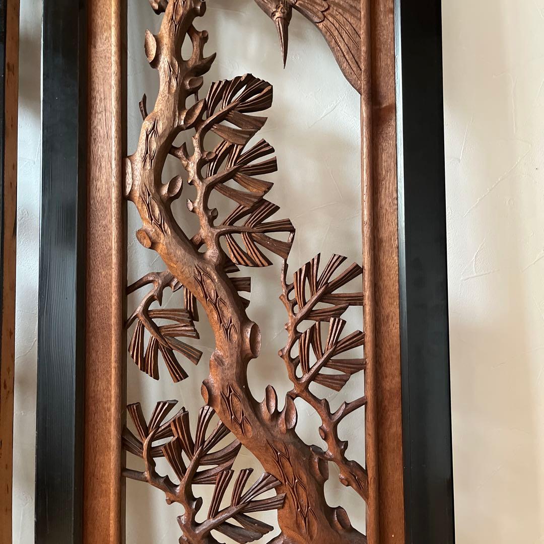 縁起の良い欄間　2枚セット　らんま　鶴　松