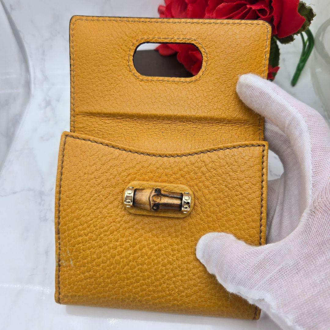 【希少】 GUCCI グッチ 折り財布 財布 レザー バンブー イエロー 黄色