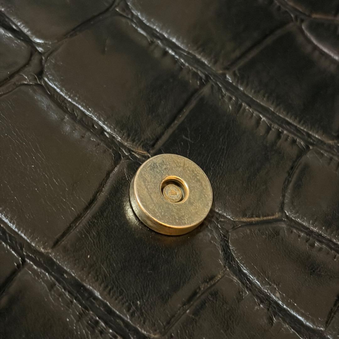 美品 BALLY ハンドバッグ クロコ 型押し Bロゴ レザー ブラック 伊製