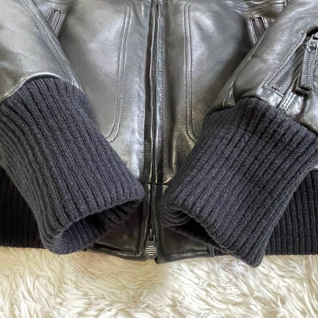 極美品▪️ユニオンジャップ ラム レザー ダウンジャケット ライダース M リブ付