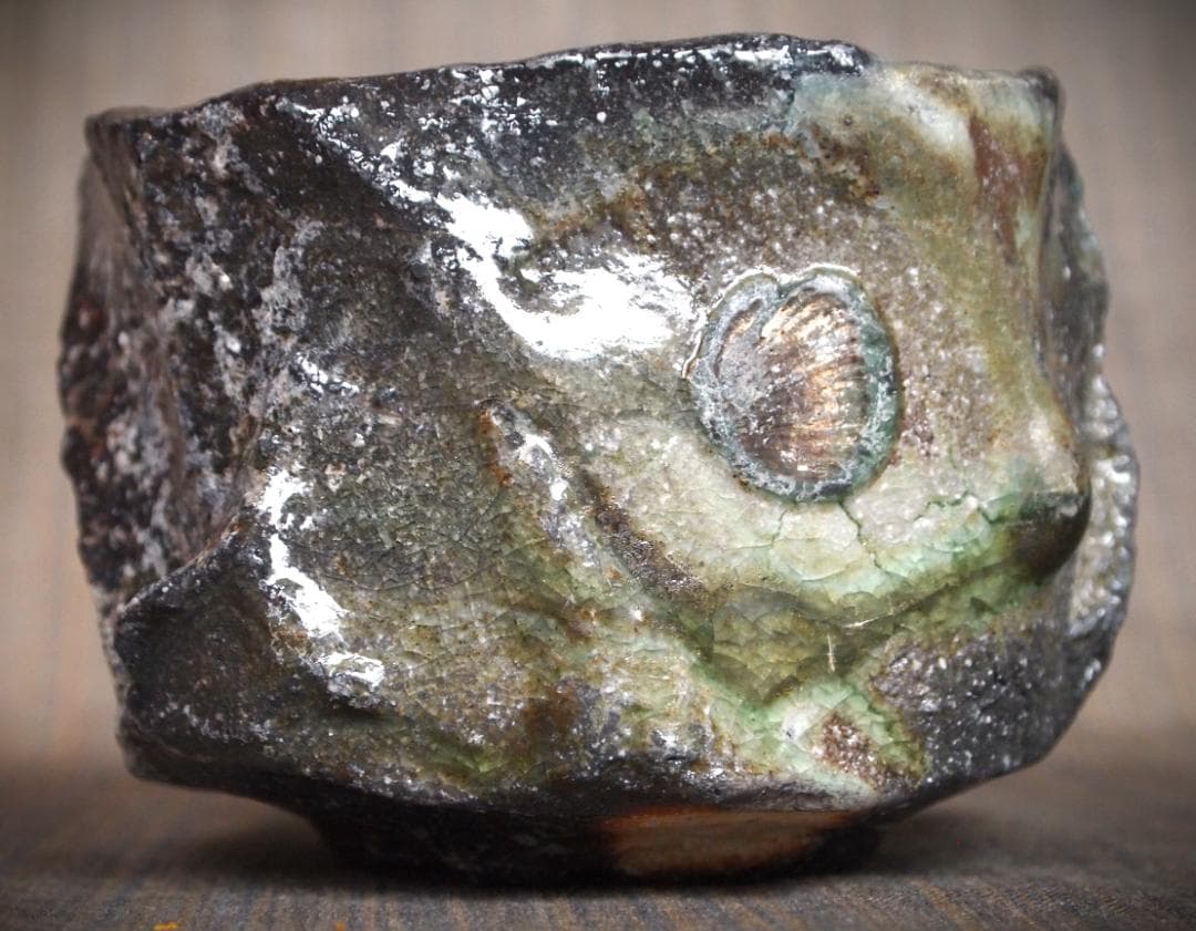 最上作★新学【師＆父：新歓嗣】★伊賀鎬茶碗★ビードロ★共箱・共布