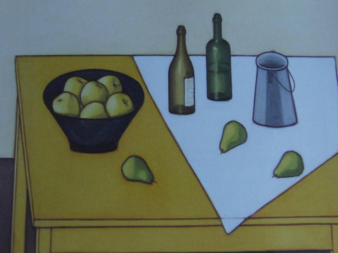 笠井誠一、【ボトルのある卓上静物】、希少な額装用画集より