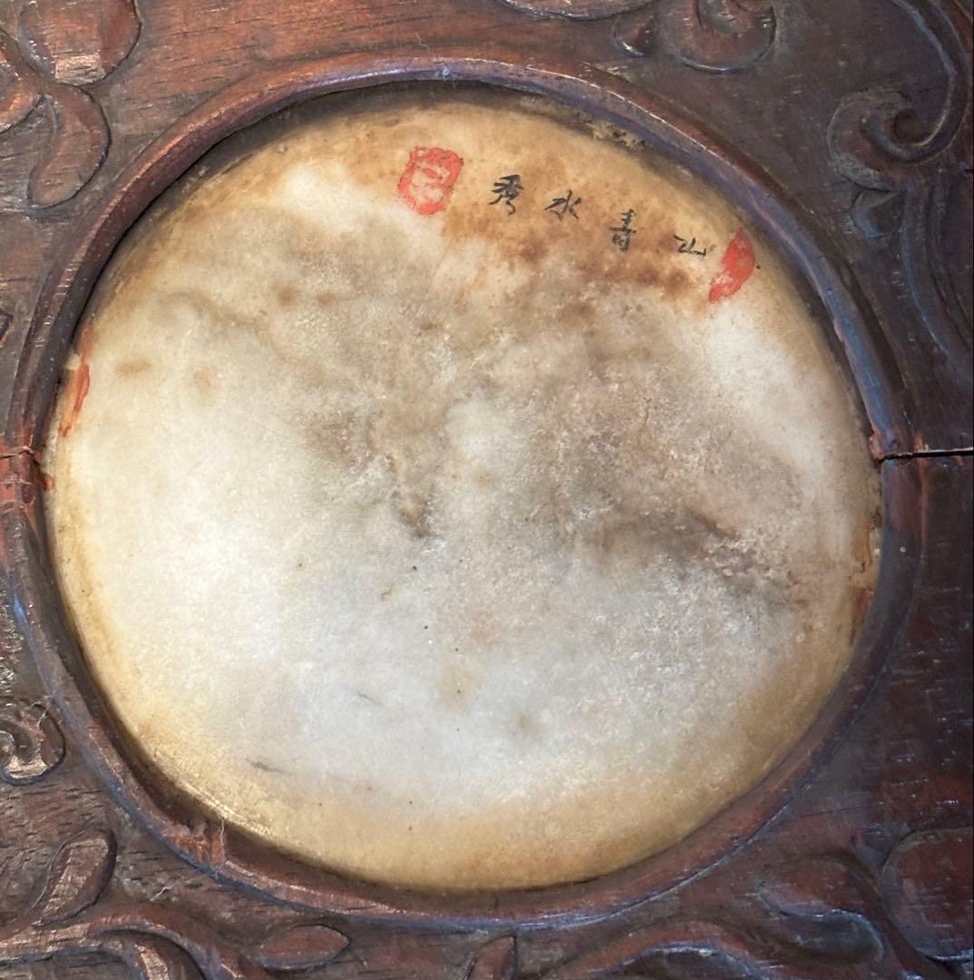 時代　大理石　中国工芸品　山水　漢詩