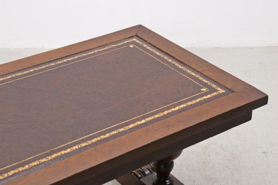 英国 イギリス ヴィンテージ オーク材 本革 センターテーブル クラシカル