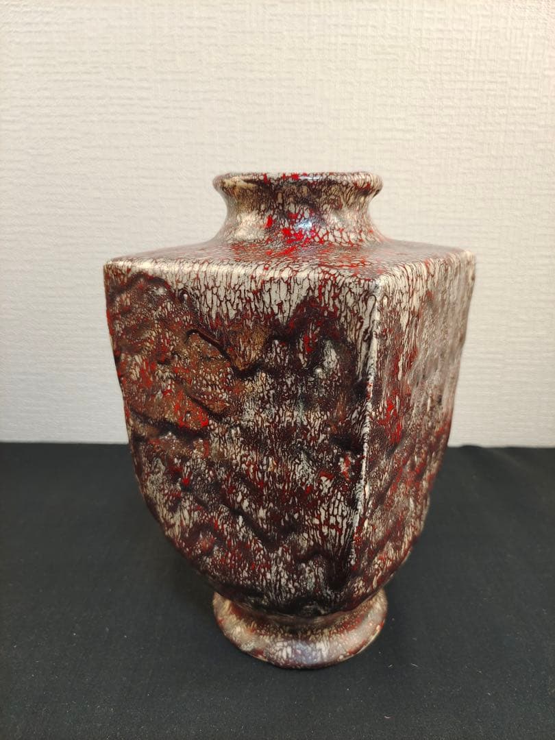 箕面焼　松田箕山　四方花瓶　花器　花生　茶道　茶道具　陶芸　 古美術品　共箱